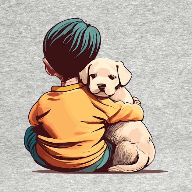 a little child with a cute dog in his arms by NoonDesign